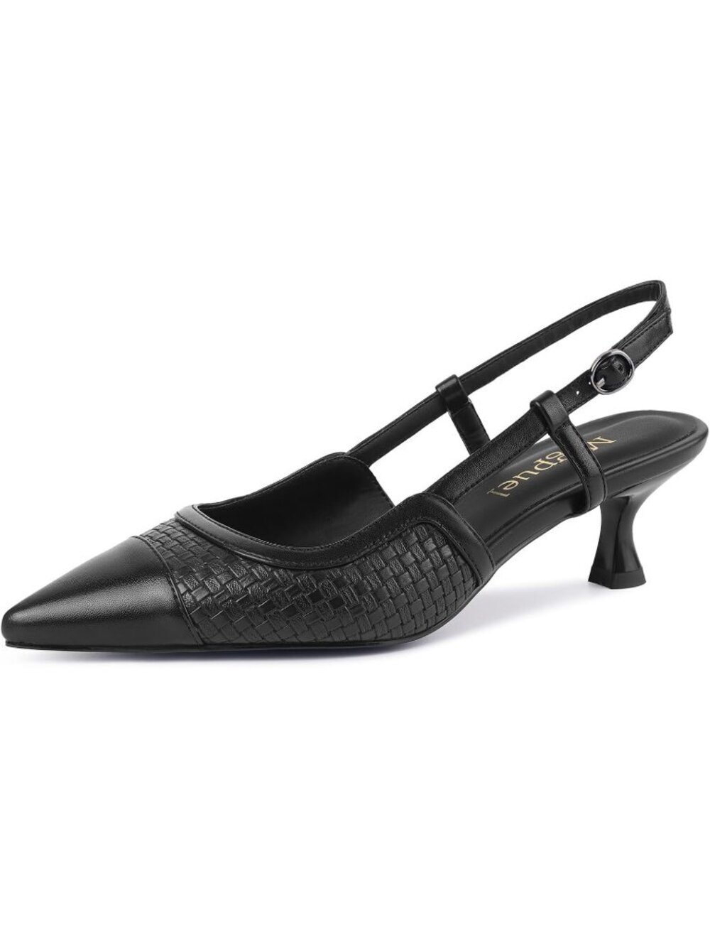 MIGPUEL Women's Black Pointed Toe Comfortable Slingback Heels Dressy Pumps